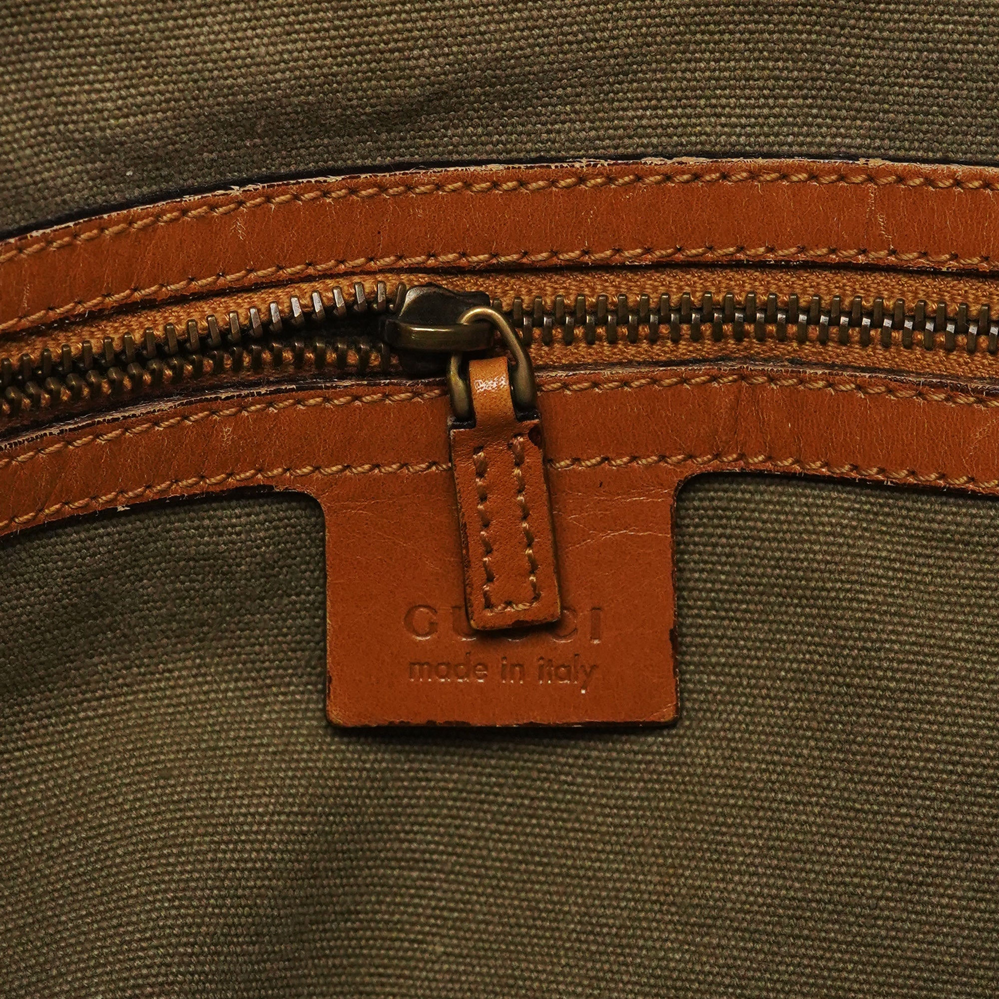Gucci 2003 Khaki Canvas Shoulder Bag