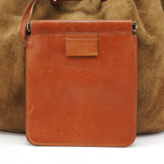 Gucci 2003 Khaki Suede Drawstring Shoulder Bag