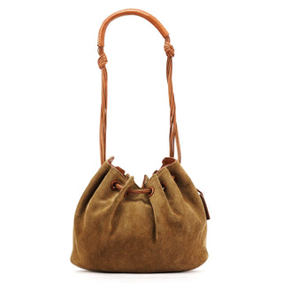 Gucci 2003 Khaki Suede Drawstring Shoulder Bag