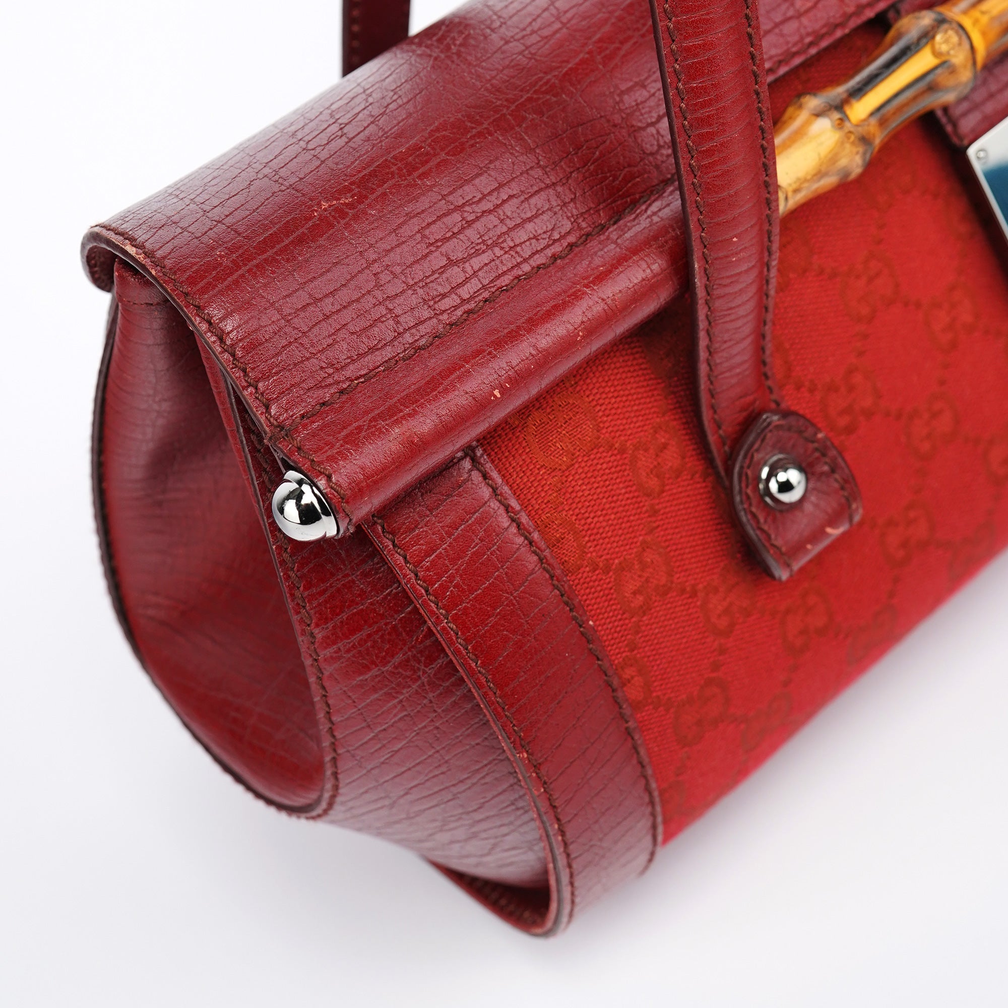 Gucci 2003 Red GG Bamboo Shoulder Bag