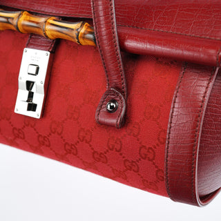 Gucci 2003 Red GG Bamboo Shoulder Bag
