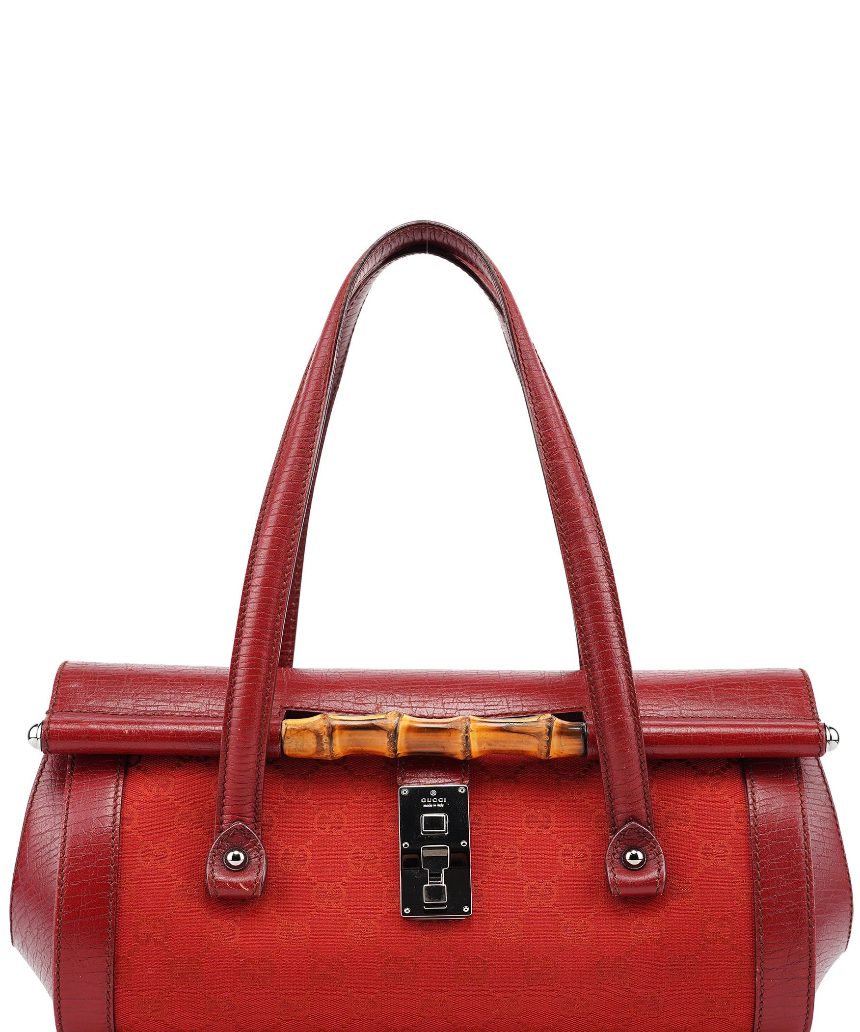Gucci 2003 Red GG Bamboo Shoulder Bag