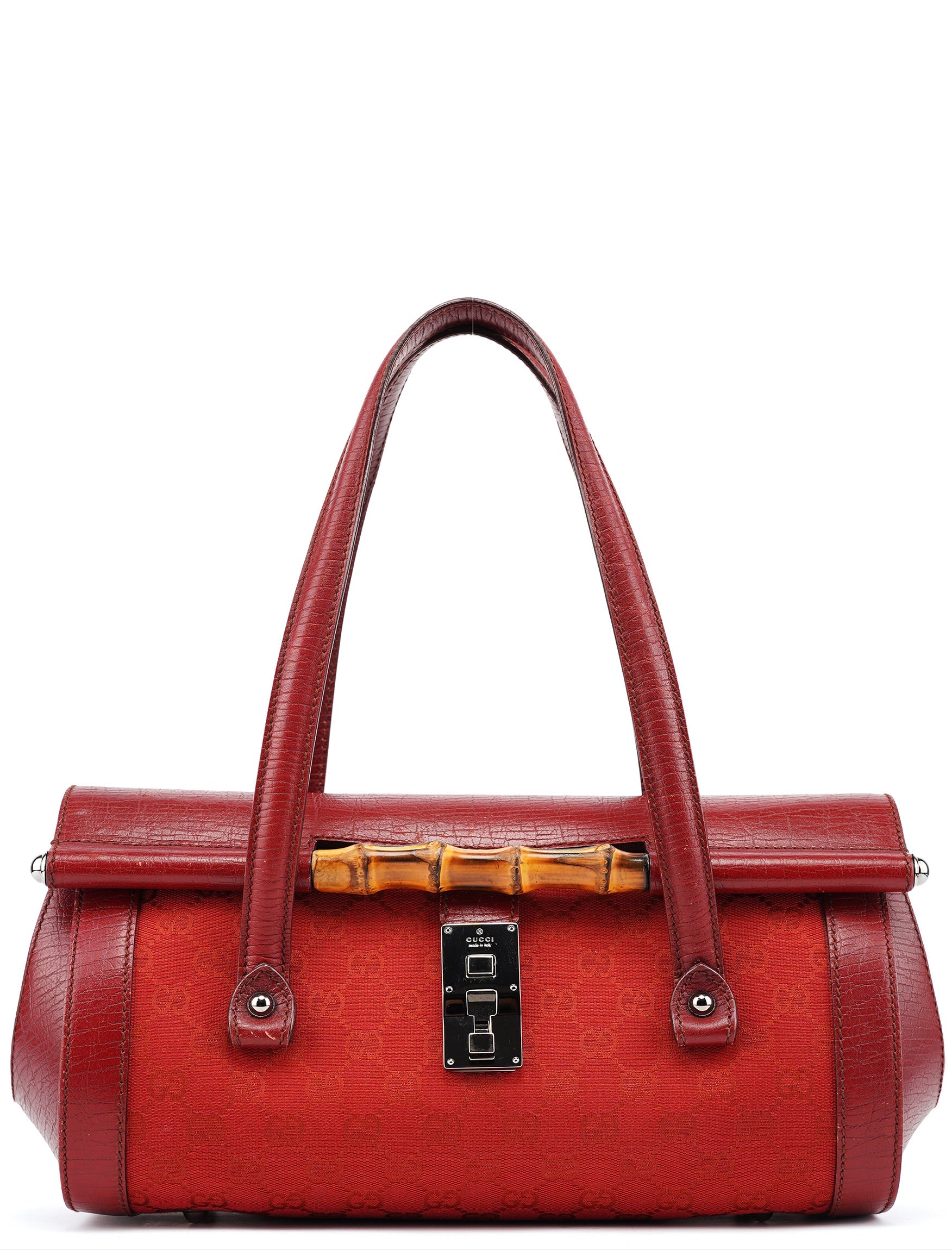 Gucci 2003 Red GG Bamboo Shoulder Bag