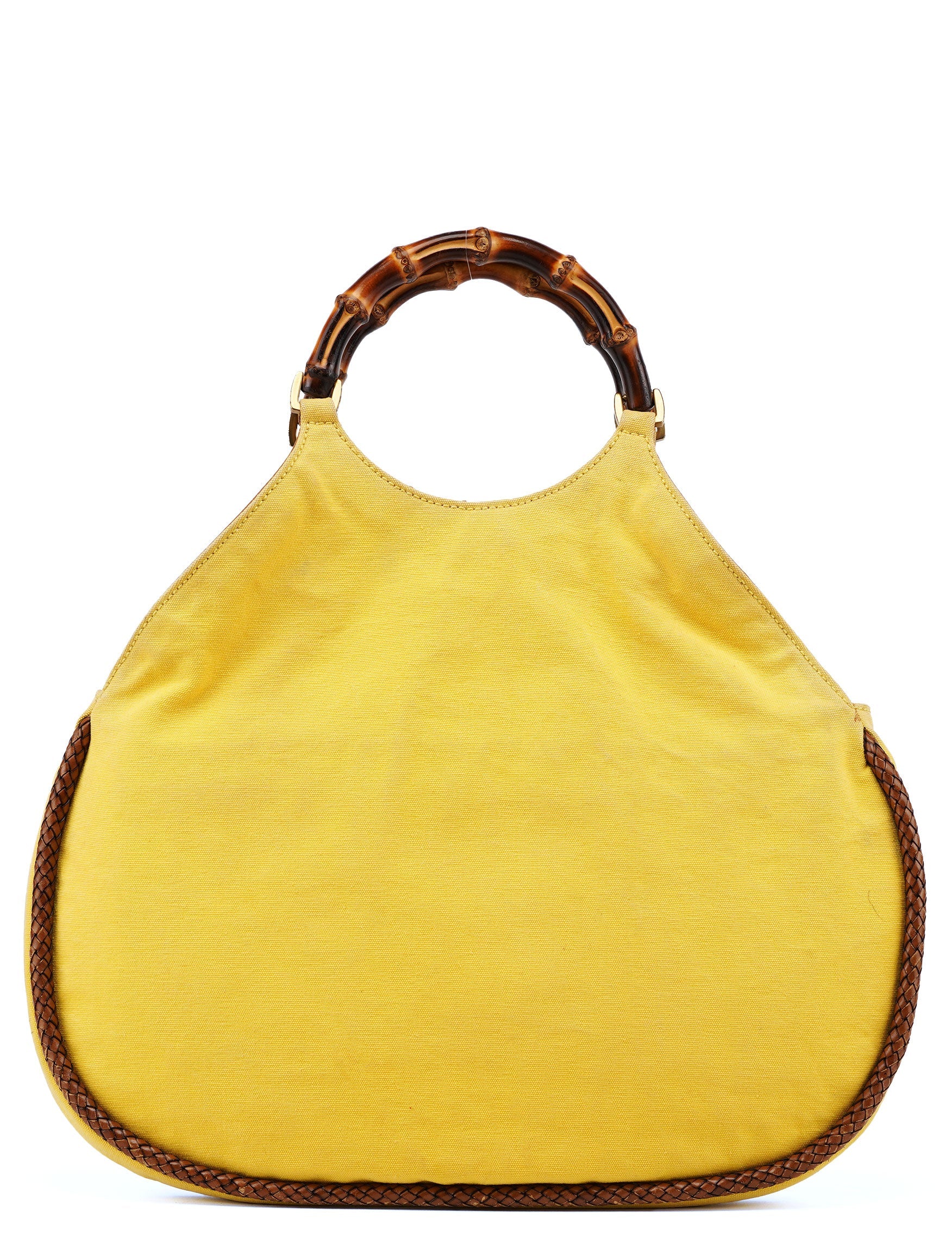 Gucci 2003 Yellow Canvas Bamboo Top Handle Bag