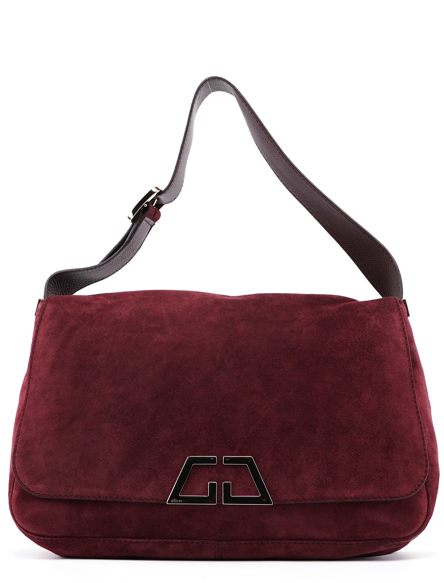 Gucci 248045 Burgundy Suede GG Shoulder Bag