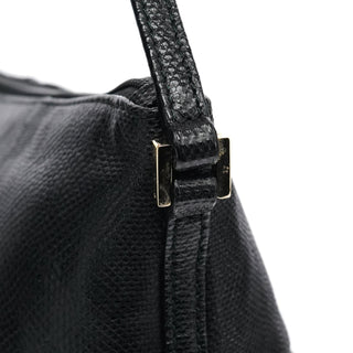 Gucci 250001 Black Lizard Embossed Leather Boat Pochette