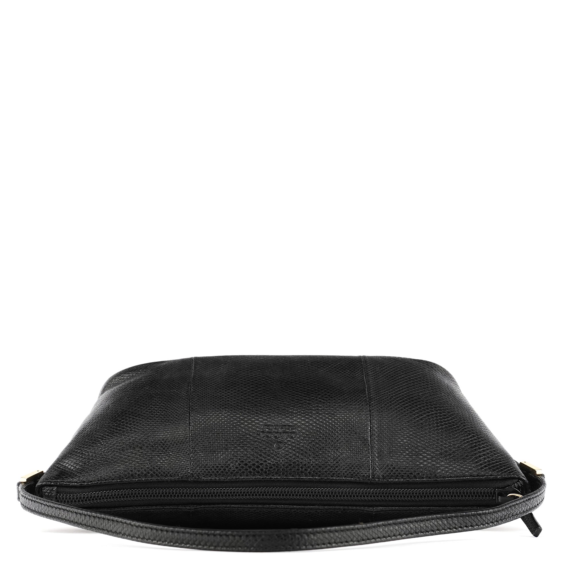Gucci 250001 Boat Pochette aus schwarzem Leder mit Eidechsenprägung