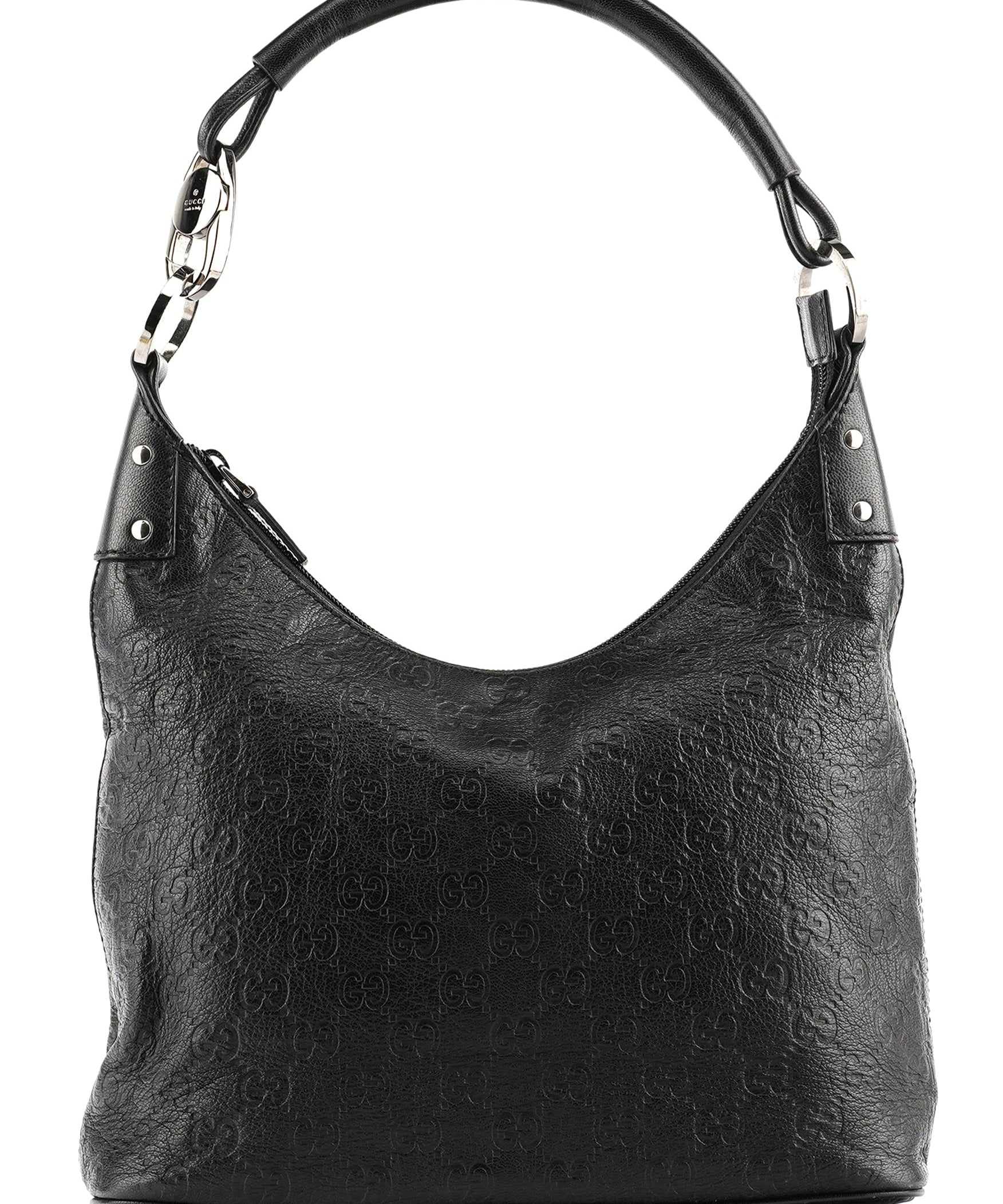 Gucci 253336 Black GG Embossed Leather Shoulder Bag