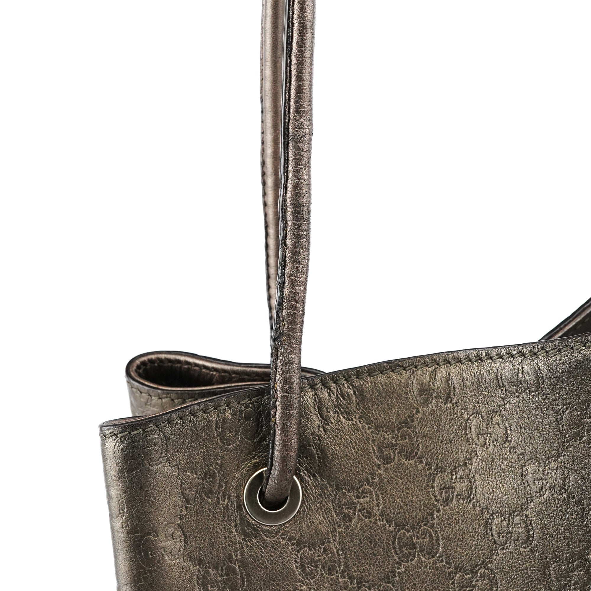Gucci 257271 Metallic GG Embossed Leather Tote Bag