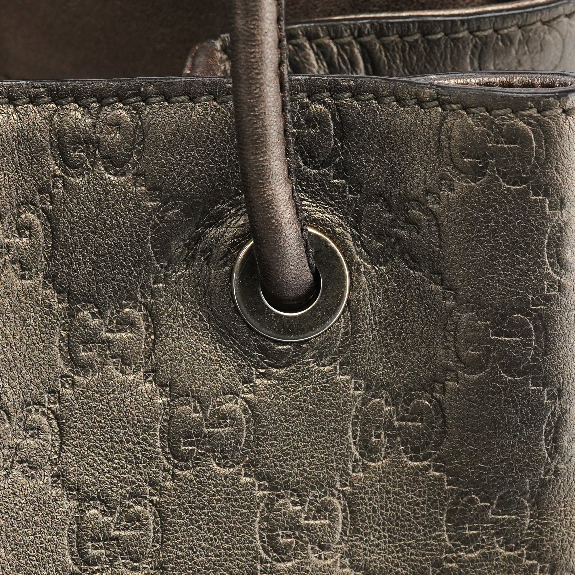 Gucci 257271 Metallic GG Embossed Leather Tote Bag