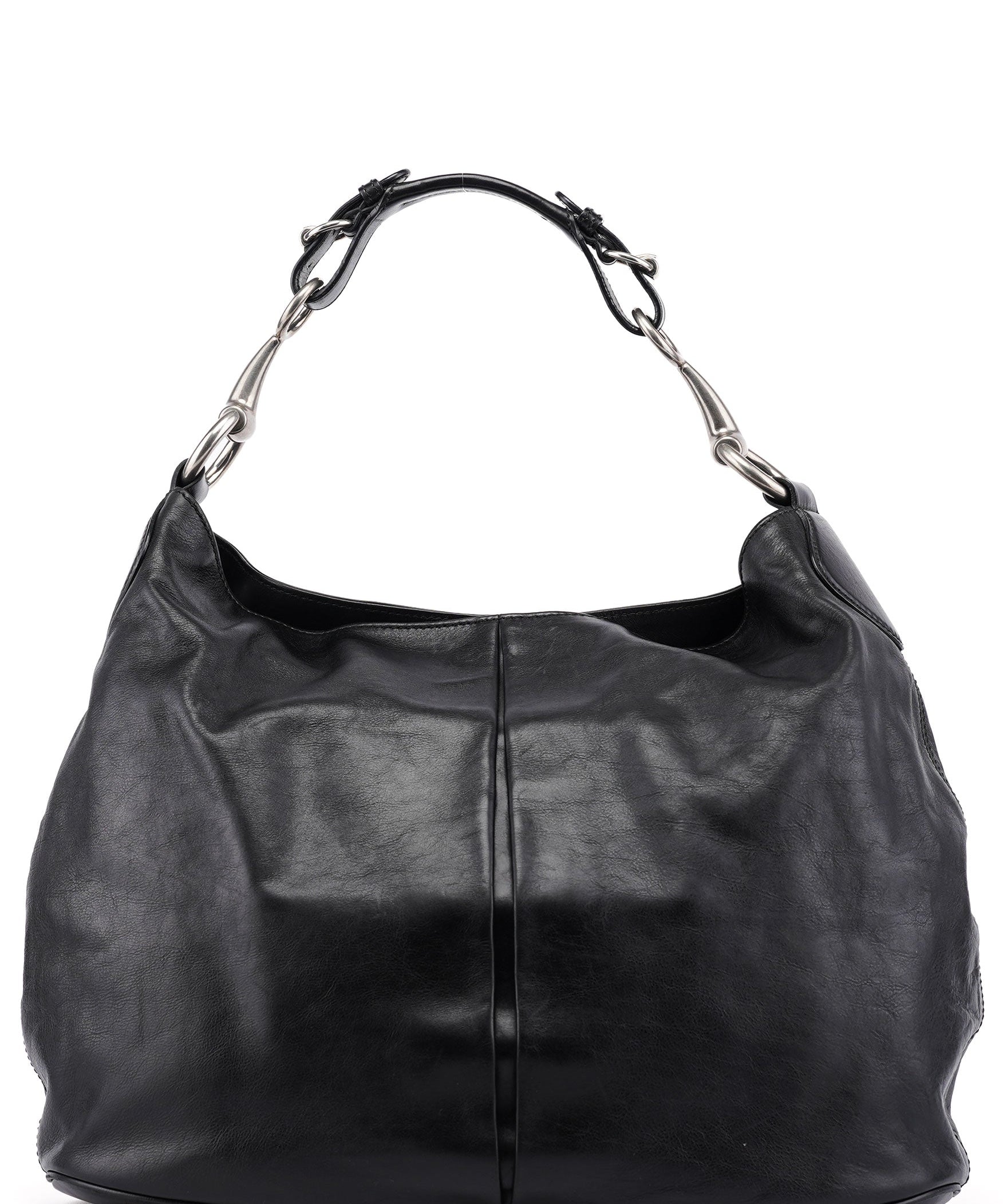 Gucci 309574 Black Calfskin Horsebit Hobo Shoulder Bag