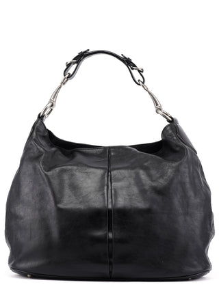 Gucci 309574 Black Calfskin Horsebit Hobo Shoulder Bag