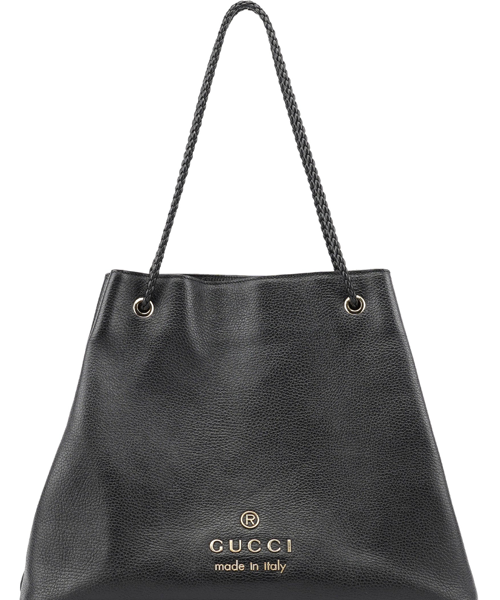 Gucci 380118 Black Leather Logo Tote Bag