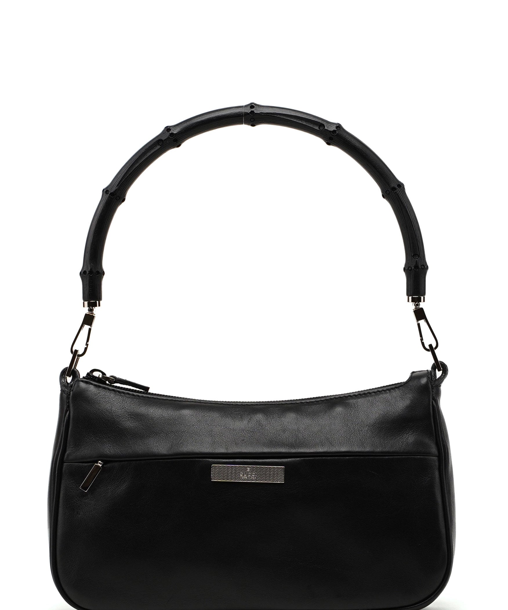 Gucci 4870. Black Leather Bamboo Hobo Bag