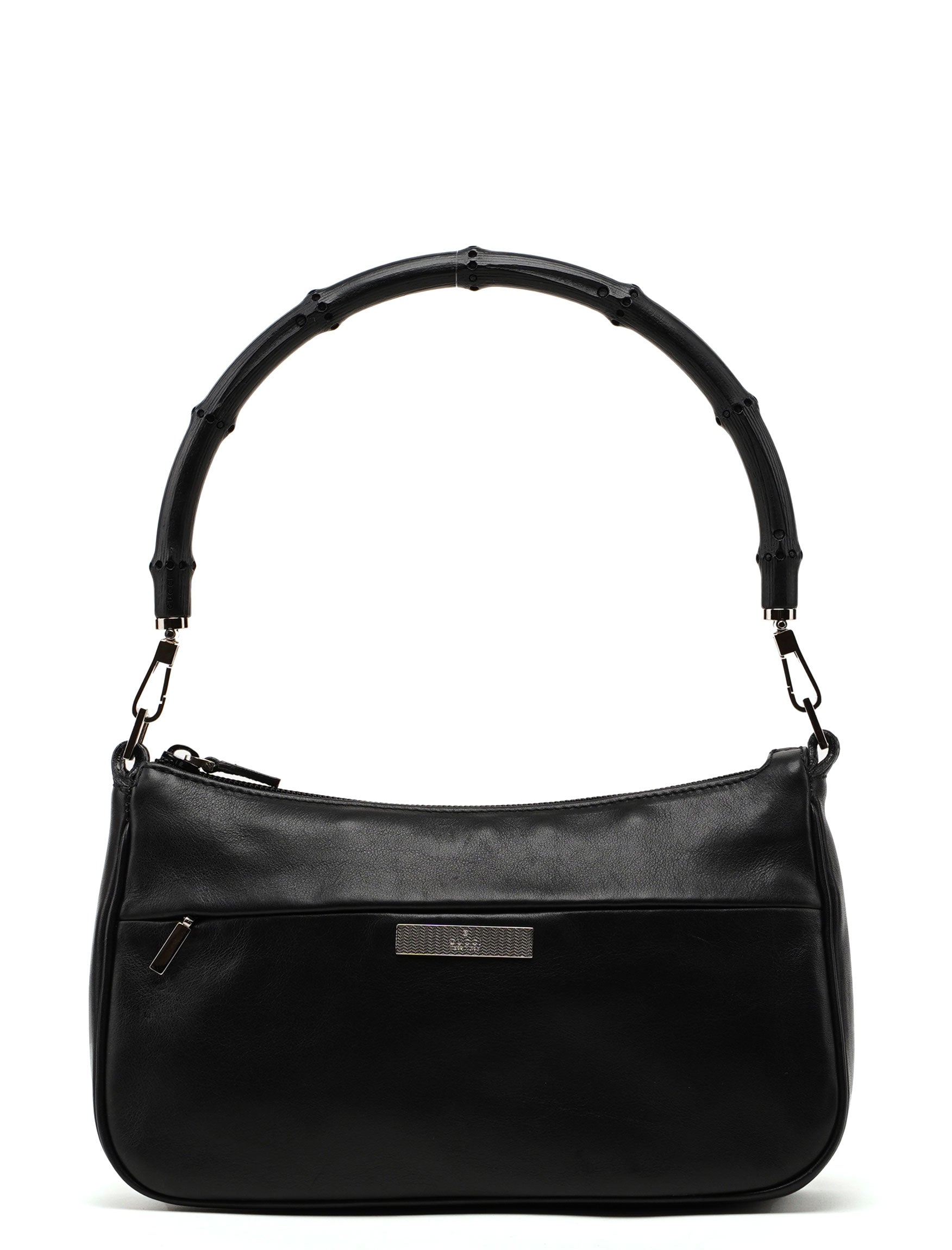 Gucci 4870. Black Leather Bamboo Hobo Bag