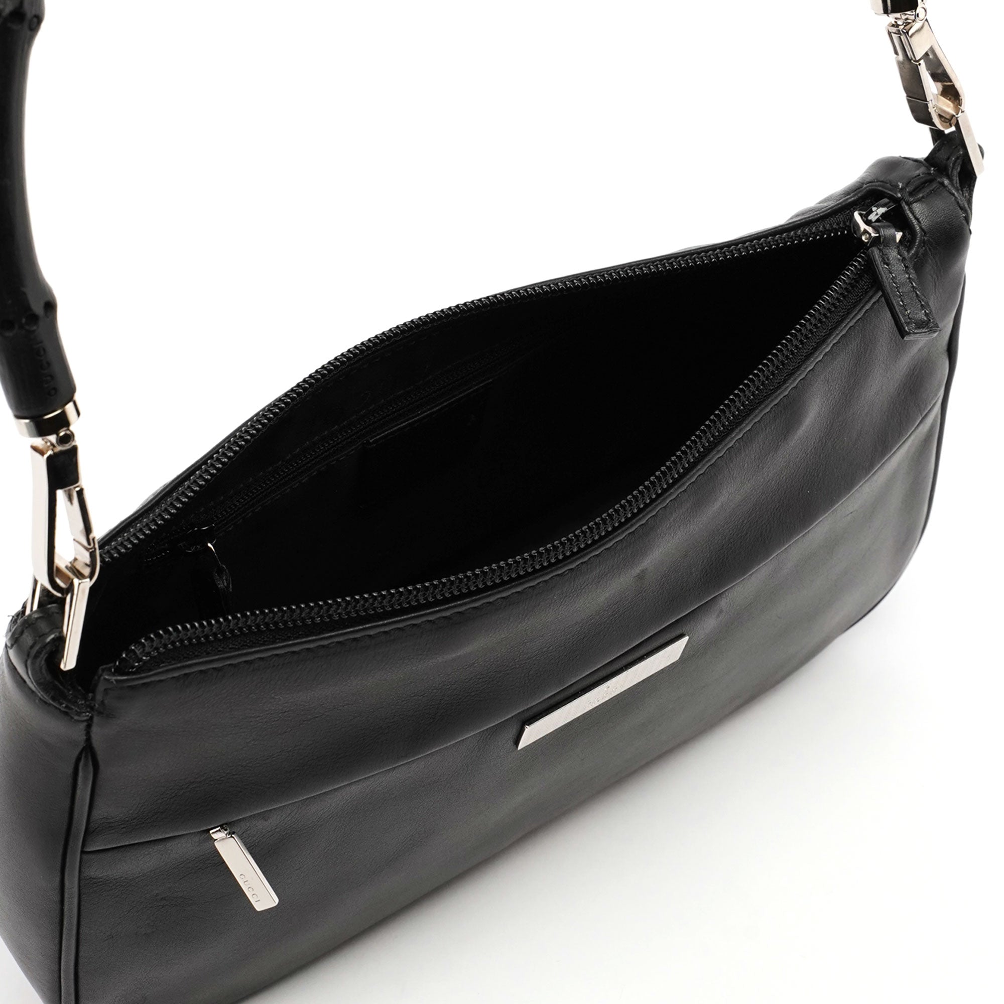 Gucci 4870. Black Leather Bamboo Hobo Bag