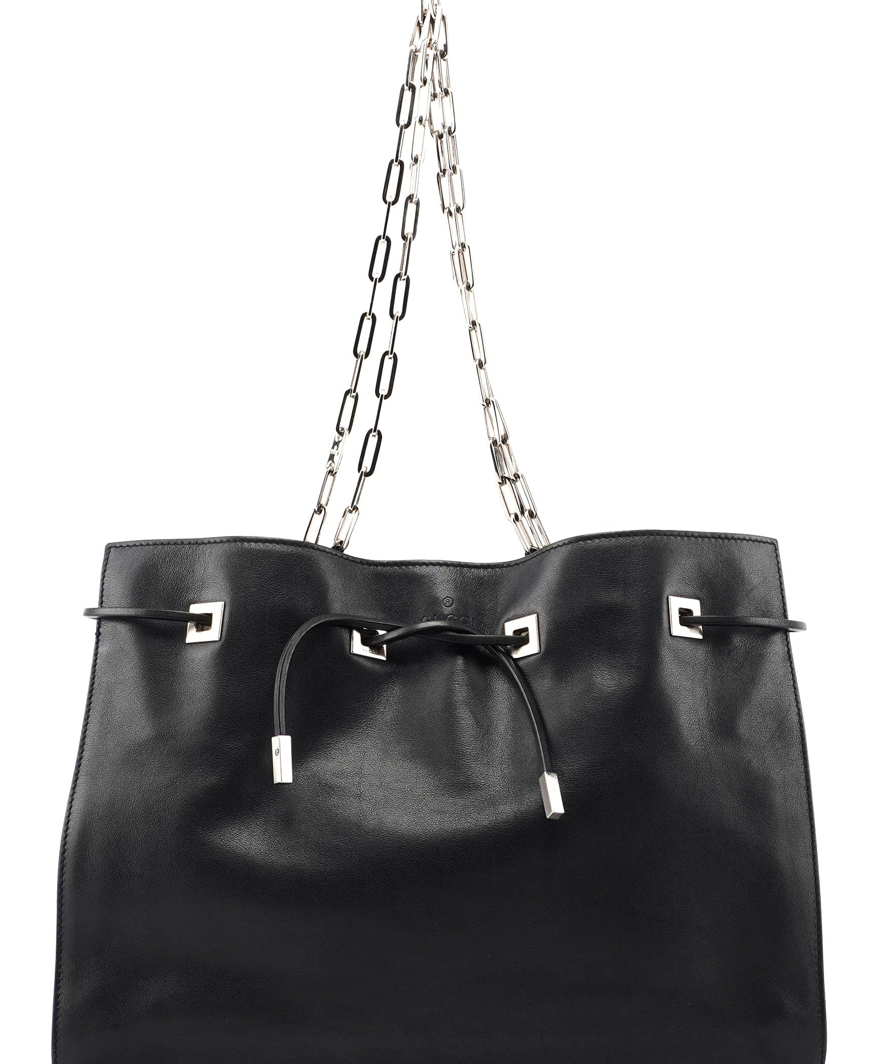 Gucci 5338. Gucci Black Calfskin Drawstring Chain Tote