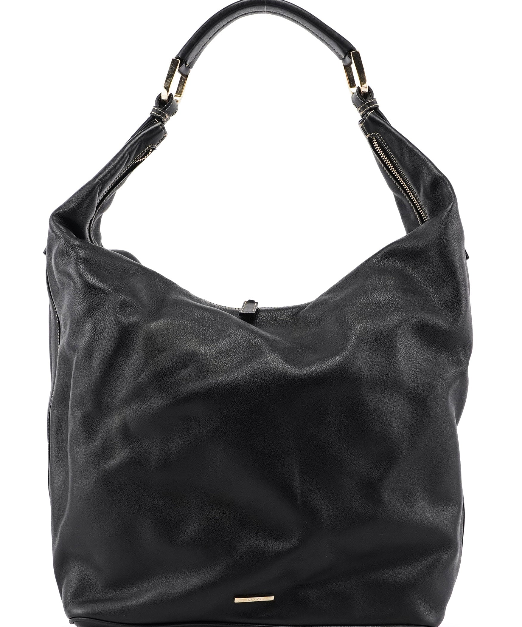 Gucci 73884 Black Calfskin V Hobo Shoulder Bag