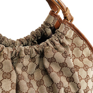Gucci 76554 Beige GG Canvas Ruched Handbag
