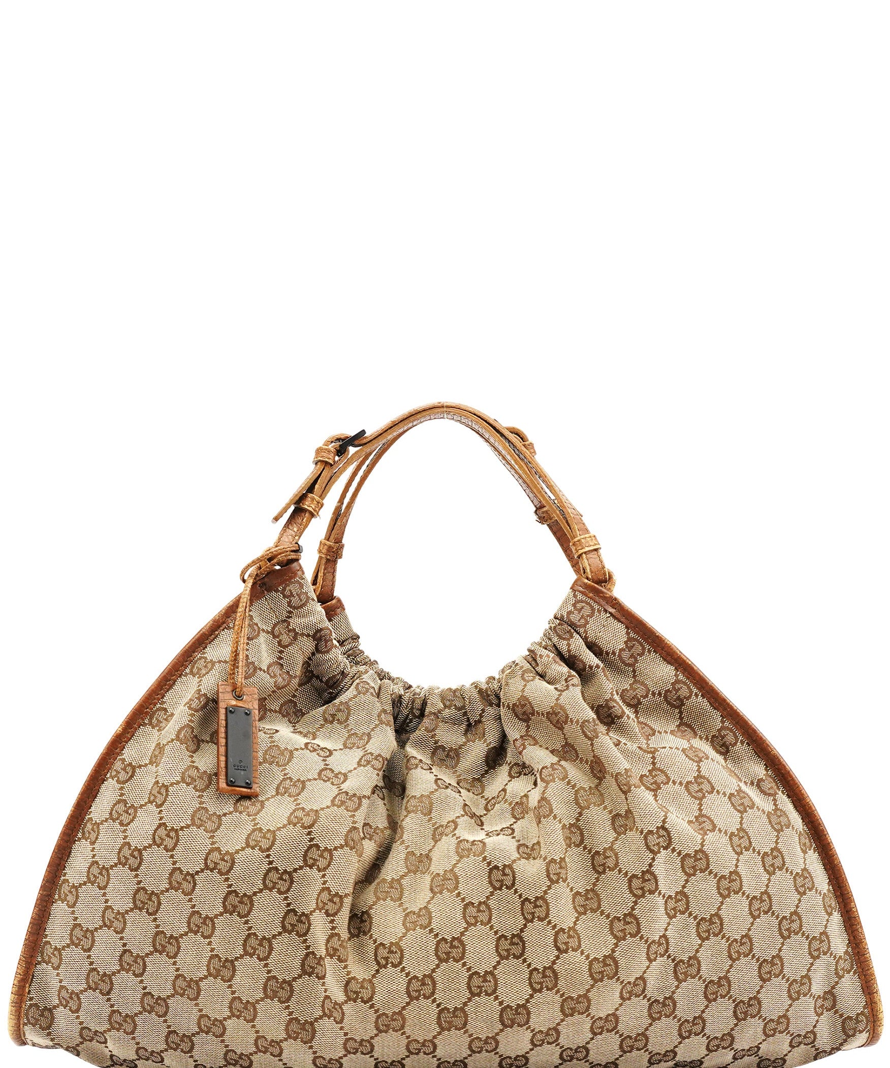 Gucci 76554 Beige GG Canvas Ruched Handbag