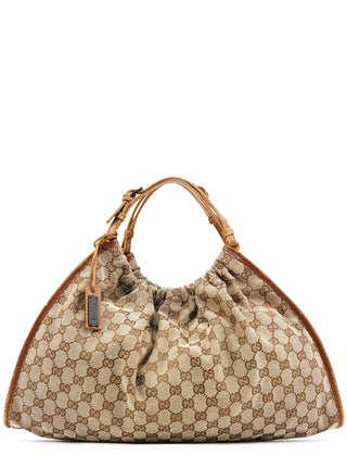 Gucci 76554 Beige GG Canvas Ruched Handbag