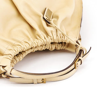Gucci 76554 Beige Leather Ruched Hobo Bag