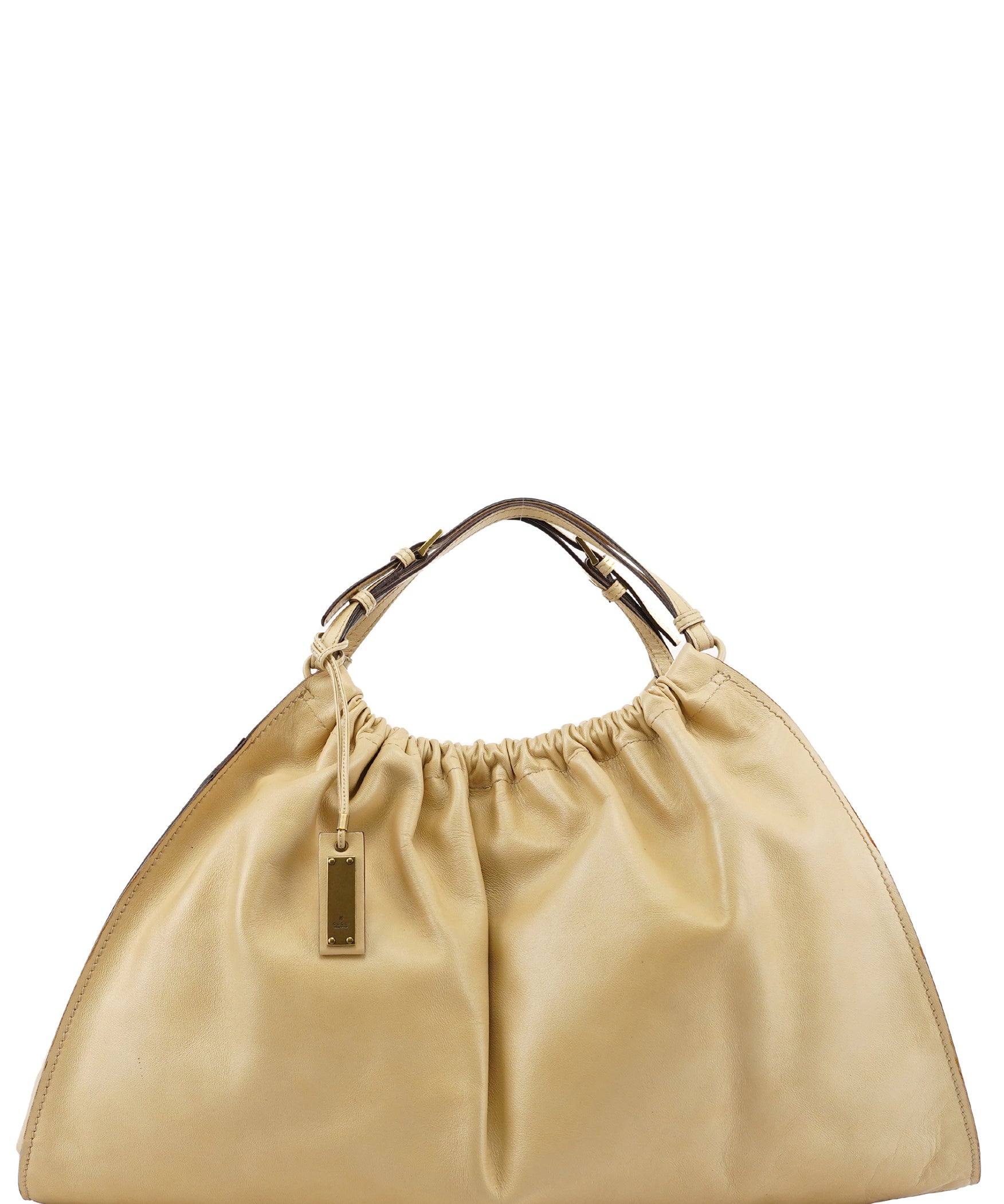 Gucci 76554 Beige Leather Ruched Hobo Bag
