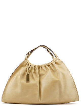 Gucci 76554 Beige Leather Ruched Hobo Bag