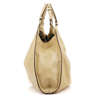 Gucci 76554 Beige Leather Ruched Hobo Bag