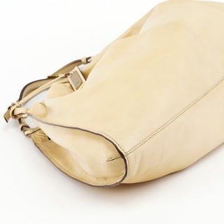 Gucci 76554 Beige Leather Ruched Hobo Bag