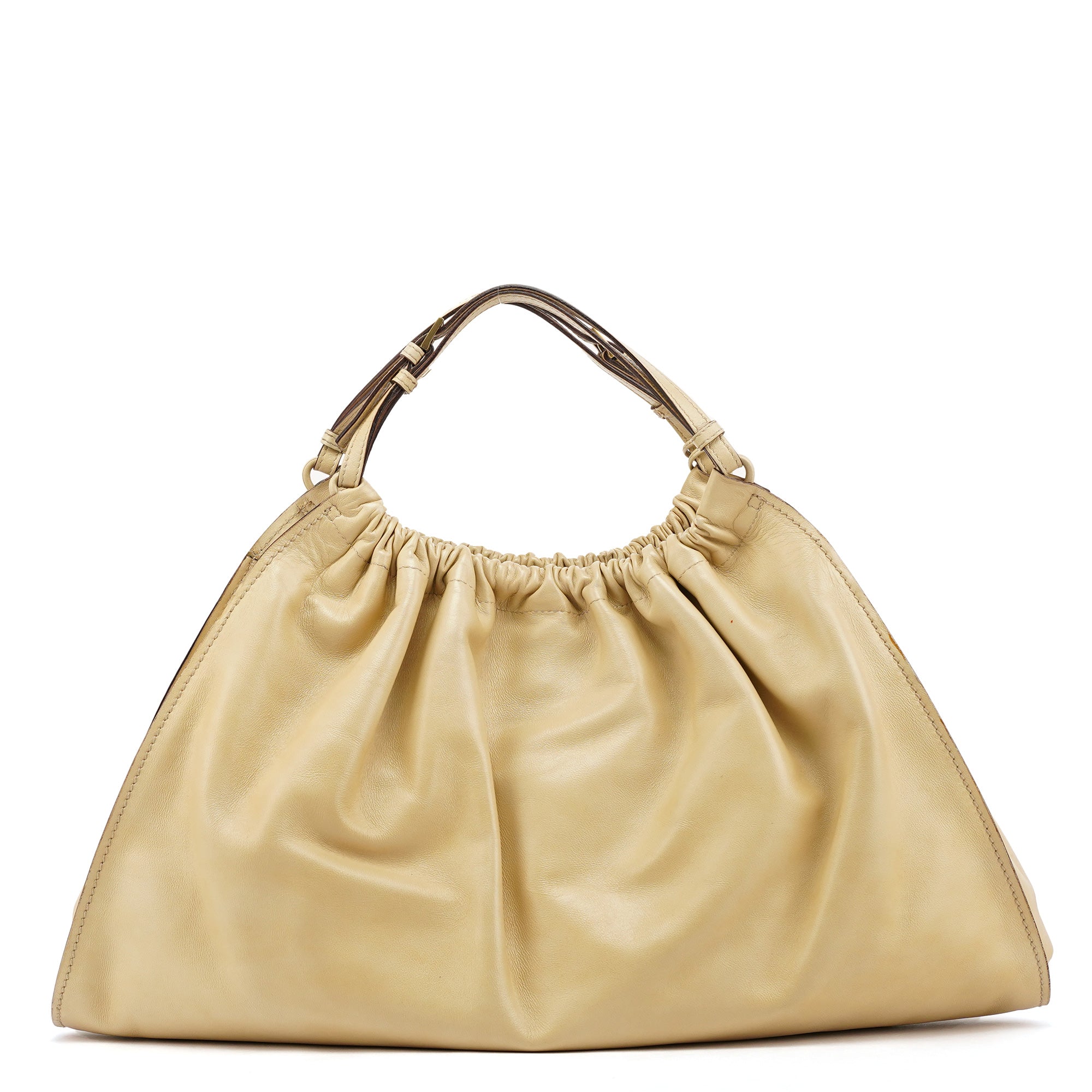Gucci 76554 Beige Leather Ruched Hobo Bag