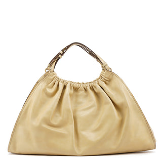 Gucci 76554 Beige Leather Ruched Hobo Bag