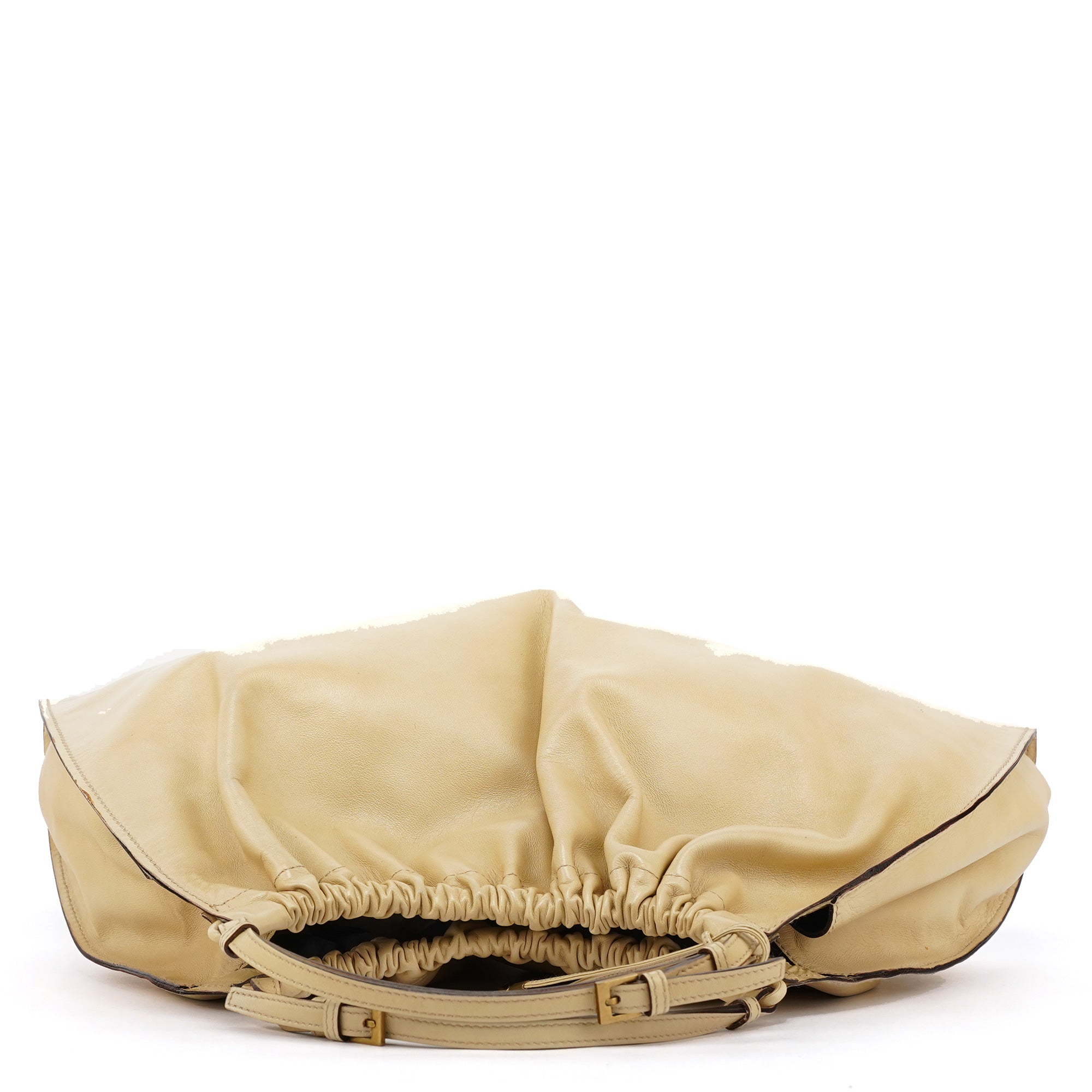 Gucci 76554 Beige Leather Ruched Hobo Bag