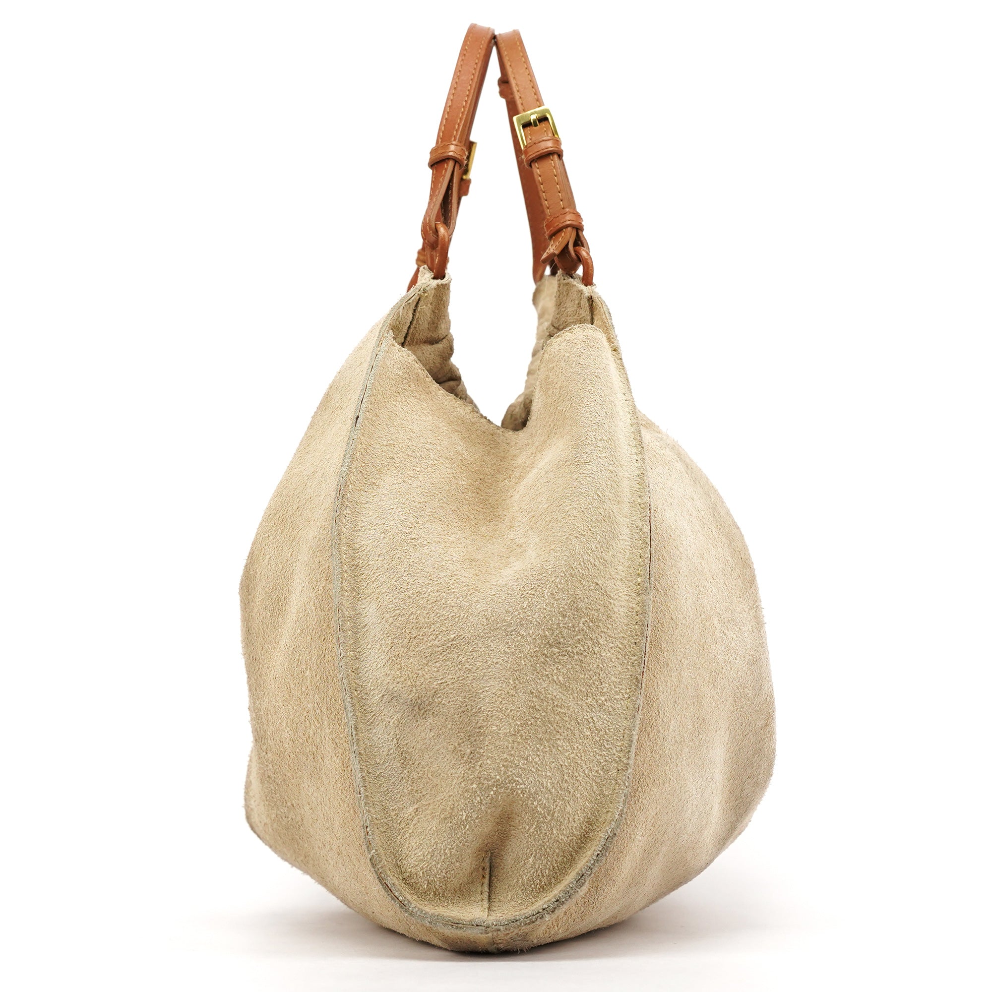 Gucci 76554 Sac à main froncé en daim beige