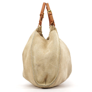 Gucci 76554 Beige Suede Ruched Handbag