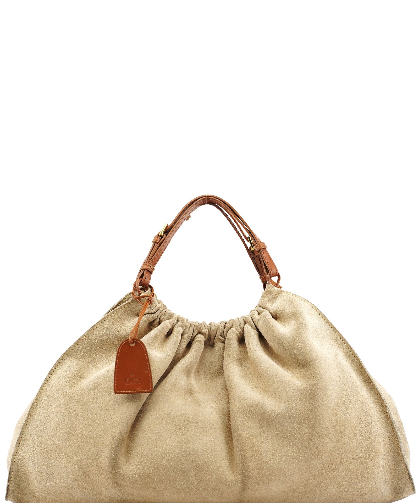 Gucci 76554 Beige Suede Ruched Handbag