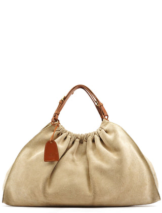 Gucci 76554 Beige Suede Ruched Handbag