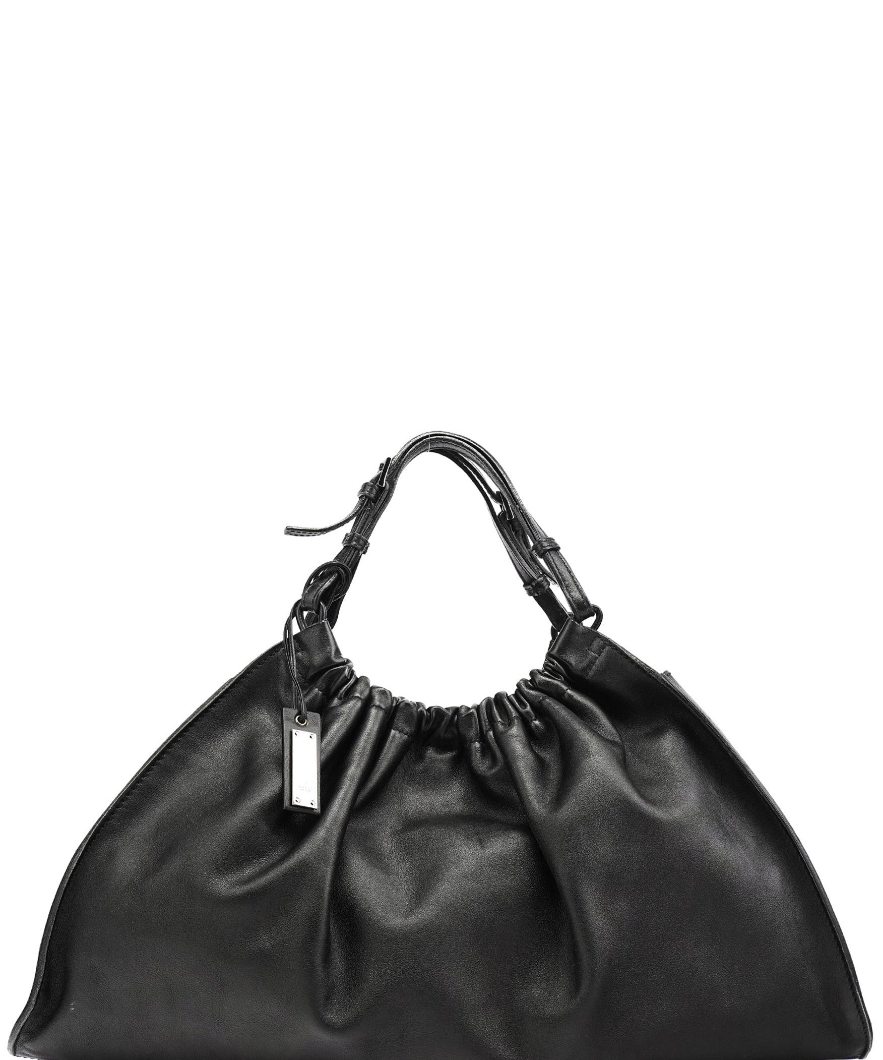Gucci 76554 Black Calfskin Ruched Handbag