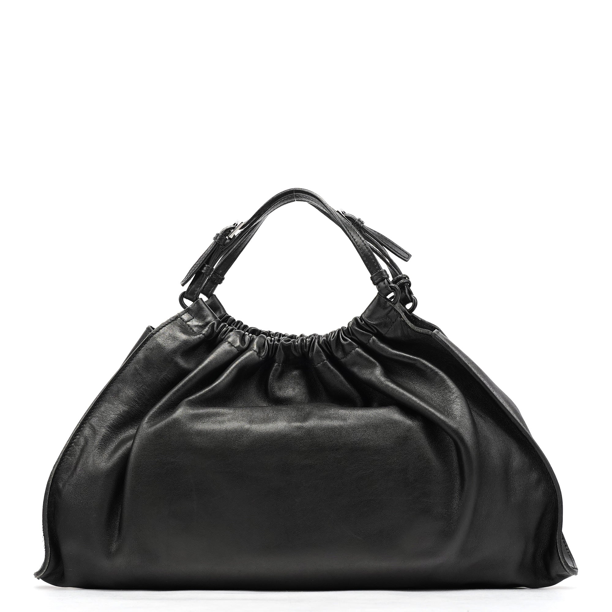 Gucci 76554 Sac à main froncé en cuir de veau noir