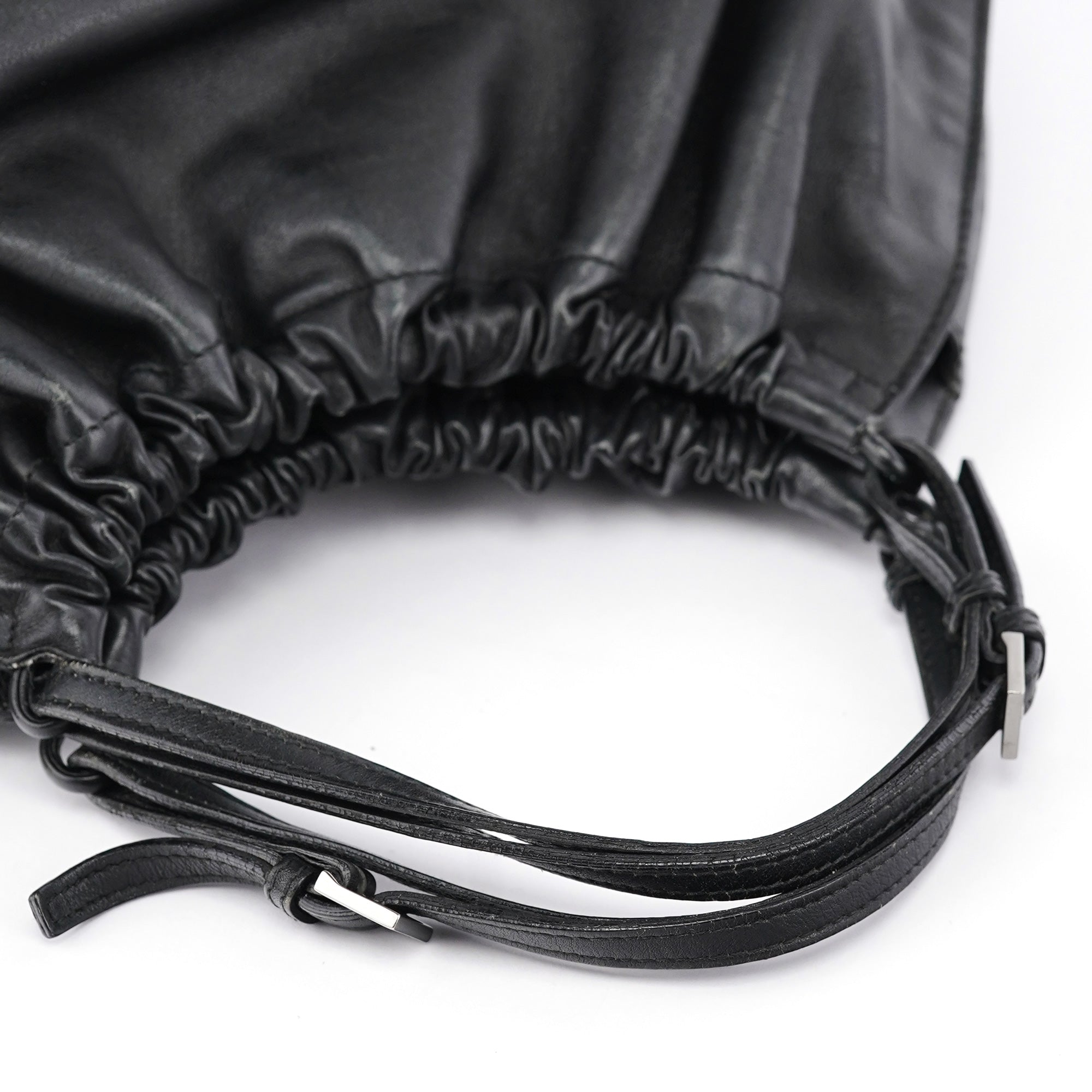 Gucci 76554 Black Leather Ruched Bag