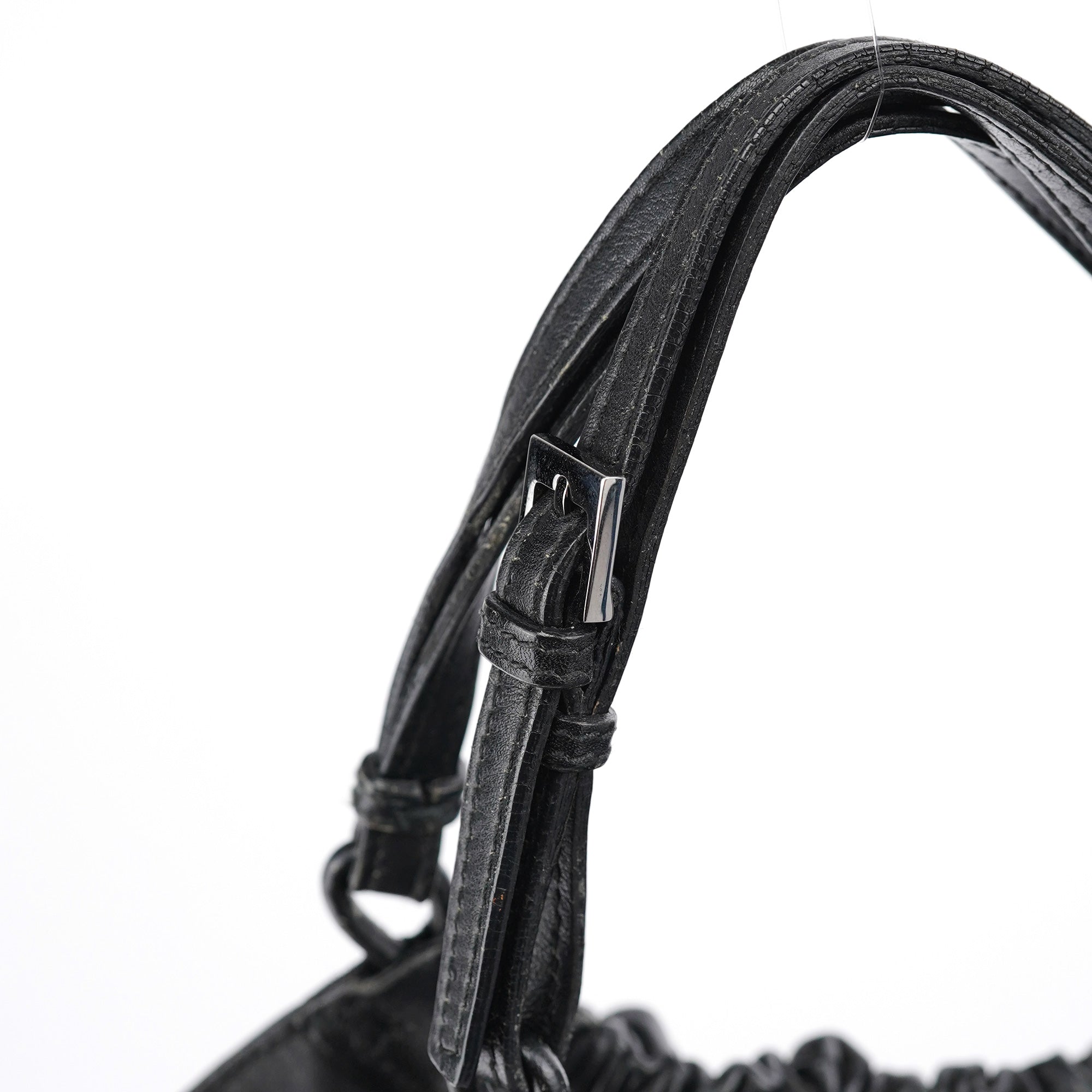 Gucci 76554 Black Leather Ruched Bag