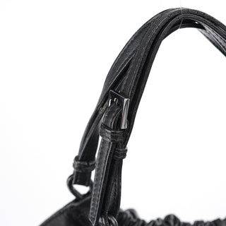 Gucci 76554 Black Leather Ruched Bag