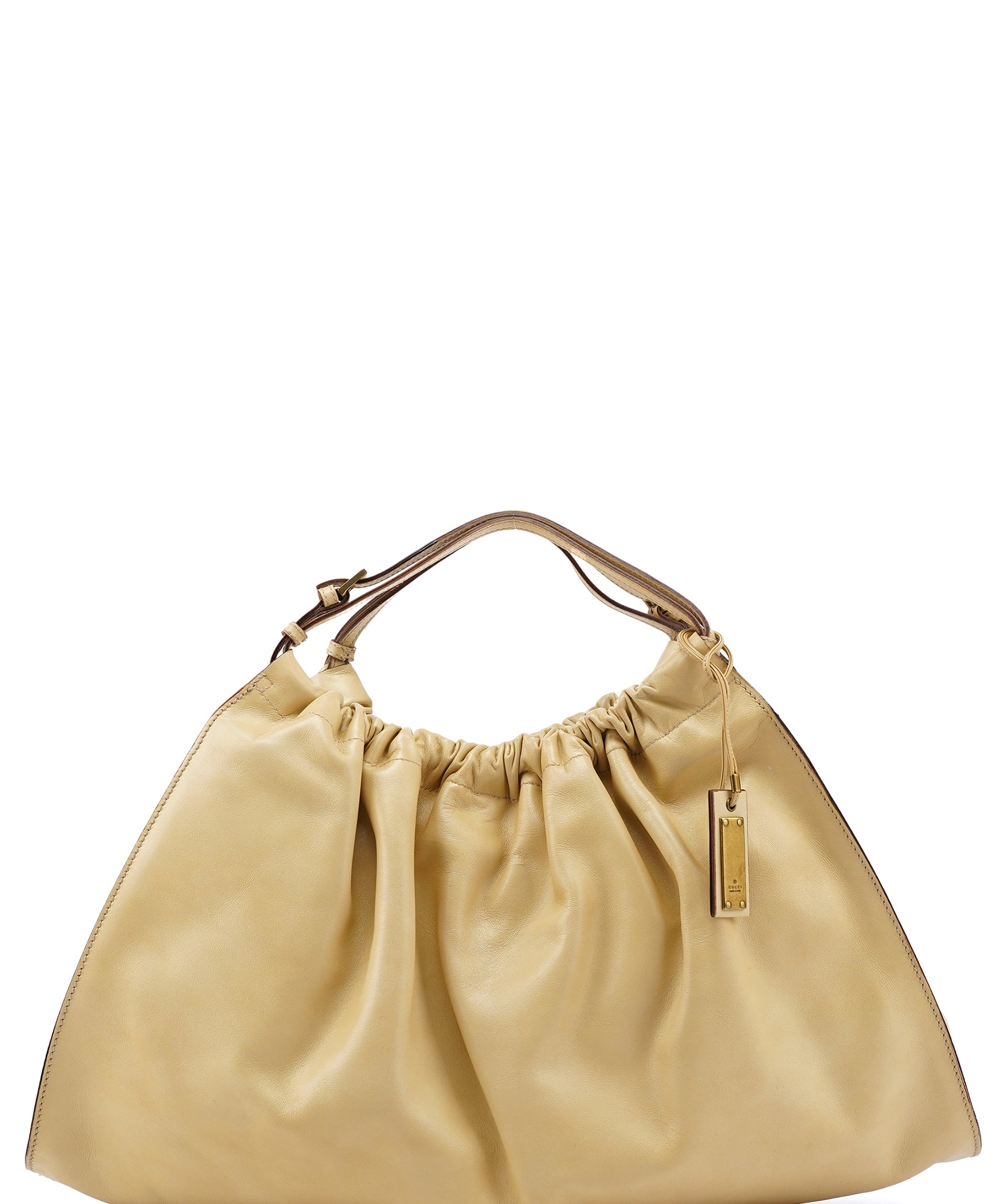 Gucci 76554 Ivory Leather Ruched Tote Bag