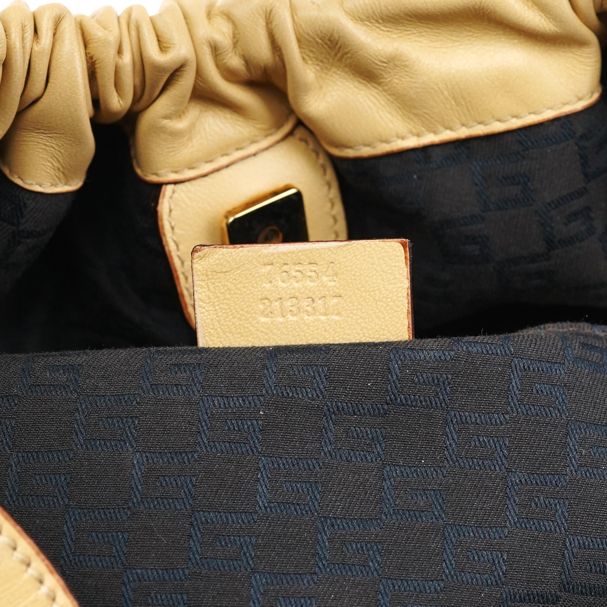 Gucci 76554 Ivory Leather Ruched Tote Bag