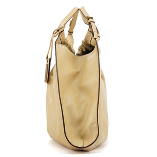 Gucci 76554 Ivory Leather Ruched Tote Bag