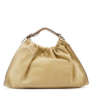 Gucci 76554 Ivory Leather Ruched Tote Bag