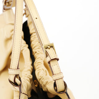 Gucci 76554 Ivory Leather Ruched Tote Bag