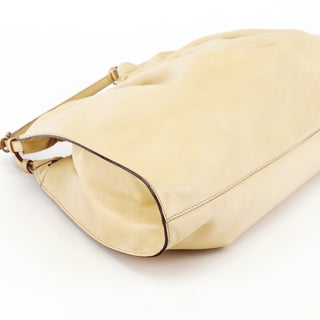 Gucci 76554 Ivory Leather Ruched Tote Bag