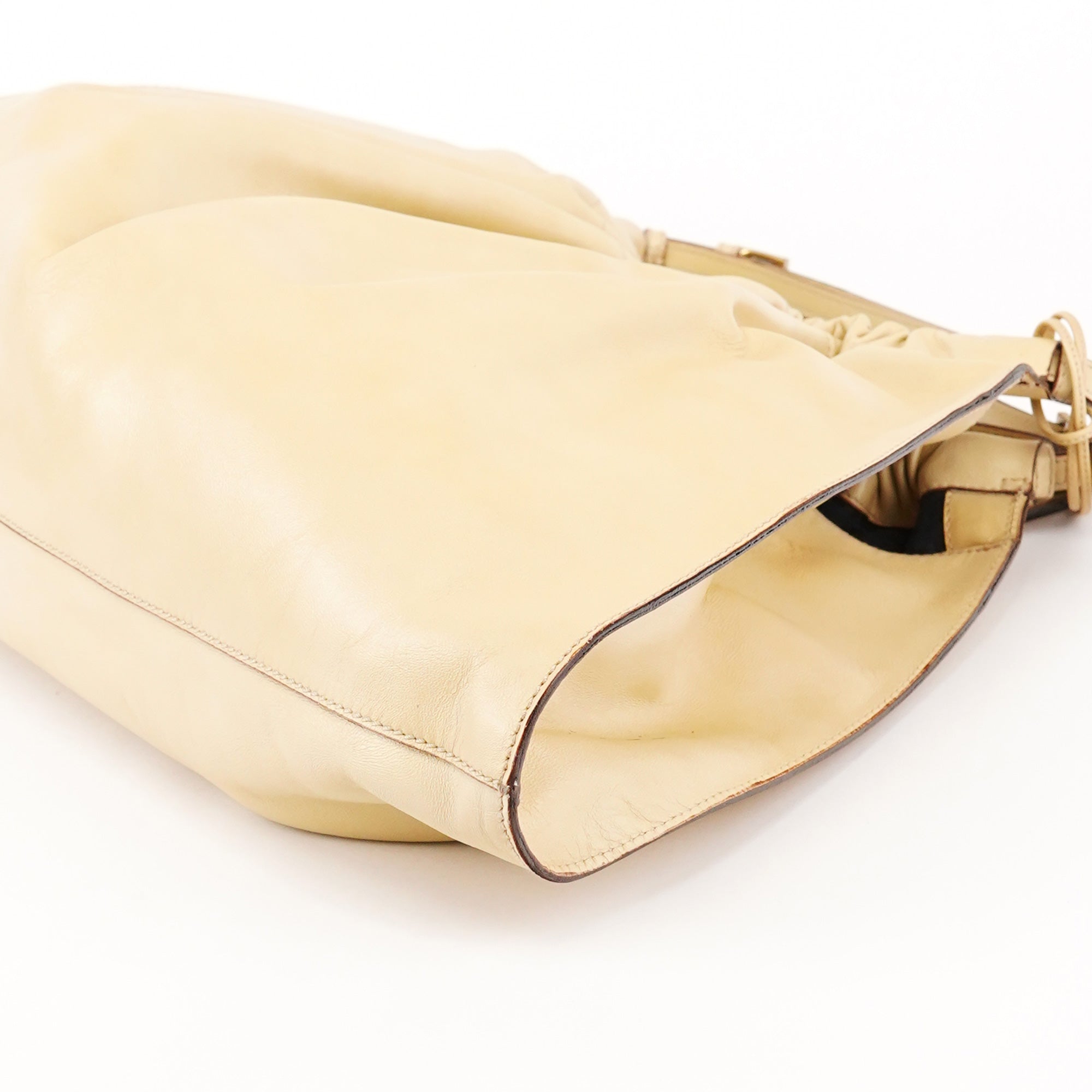 Gucci 76554 Ivory Leather Ruched Tote Bag