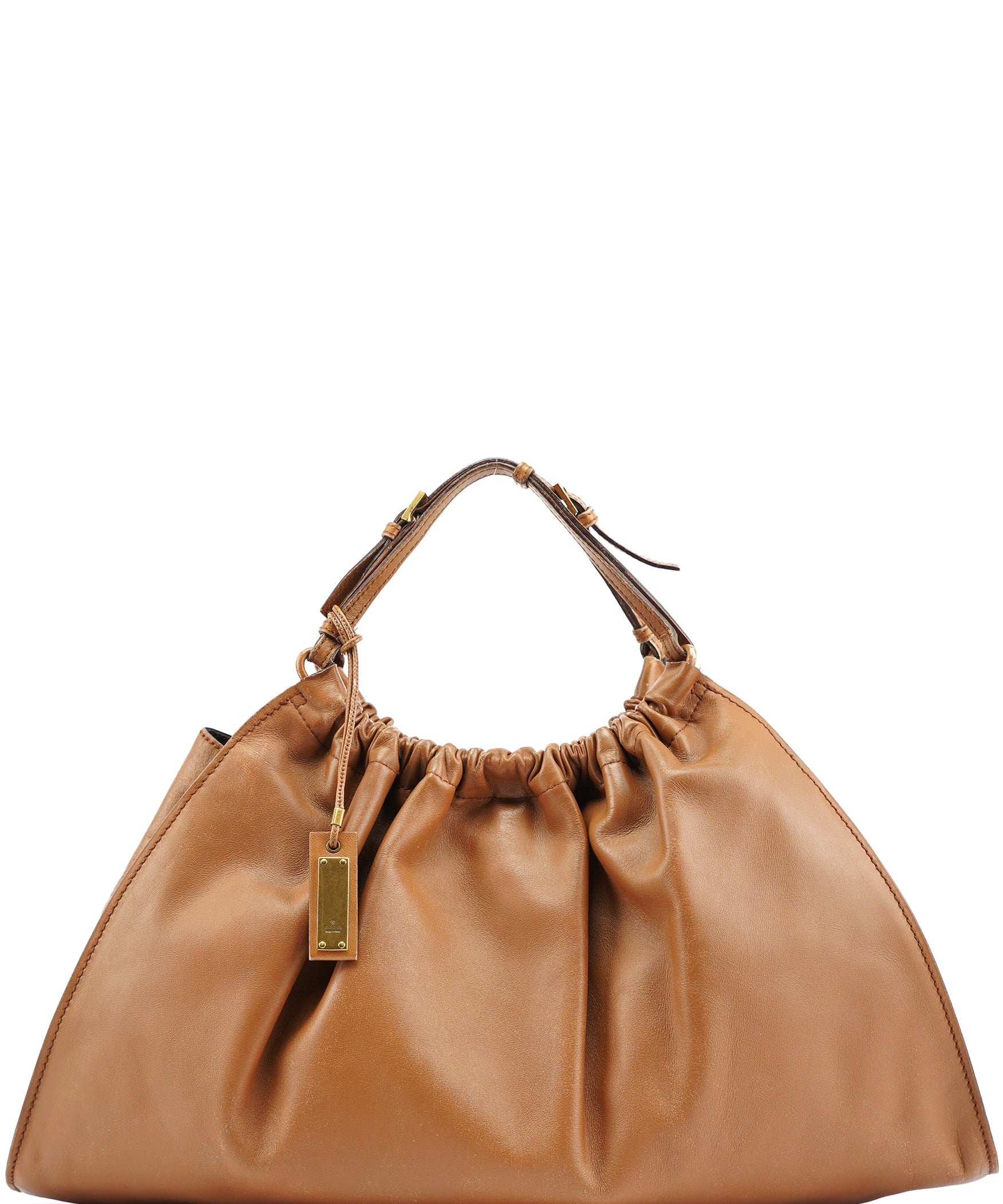 Gucci 76554 Light Brown Ruched Tote Bag